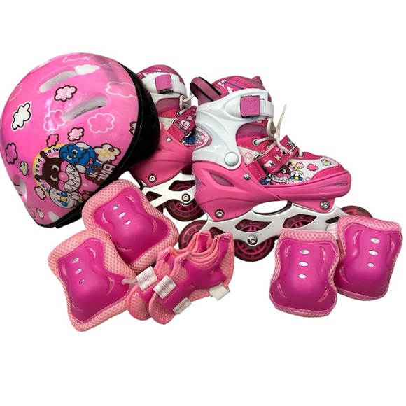 Free Star- Kids Pink Roller Skates Set with Helmet and Pads - Picture 1 of 2
